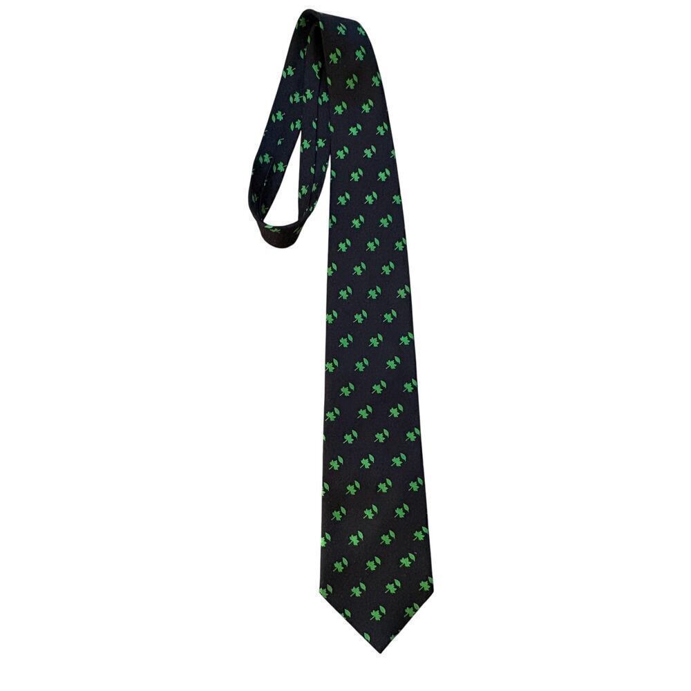 De Young Fine Arts Museum Silk Tie Black‎ Green Leaf Print Made in USA ☘️